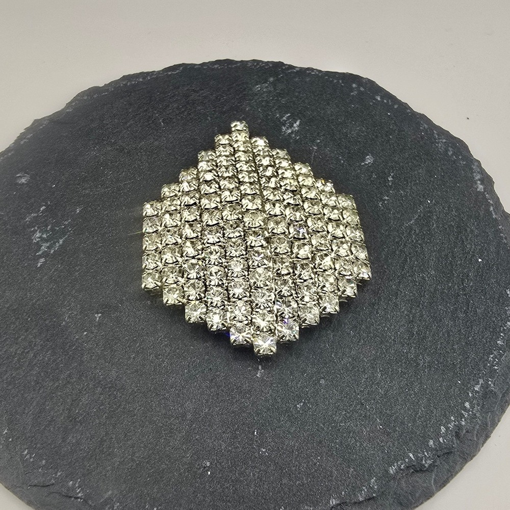 Vintage Estate Bolo Slide Silver Tone Clear Rhinestone Geometric Pointed 2.25in